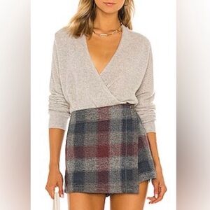 Free People Plaid Mini Skirt in Gray and Red
